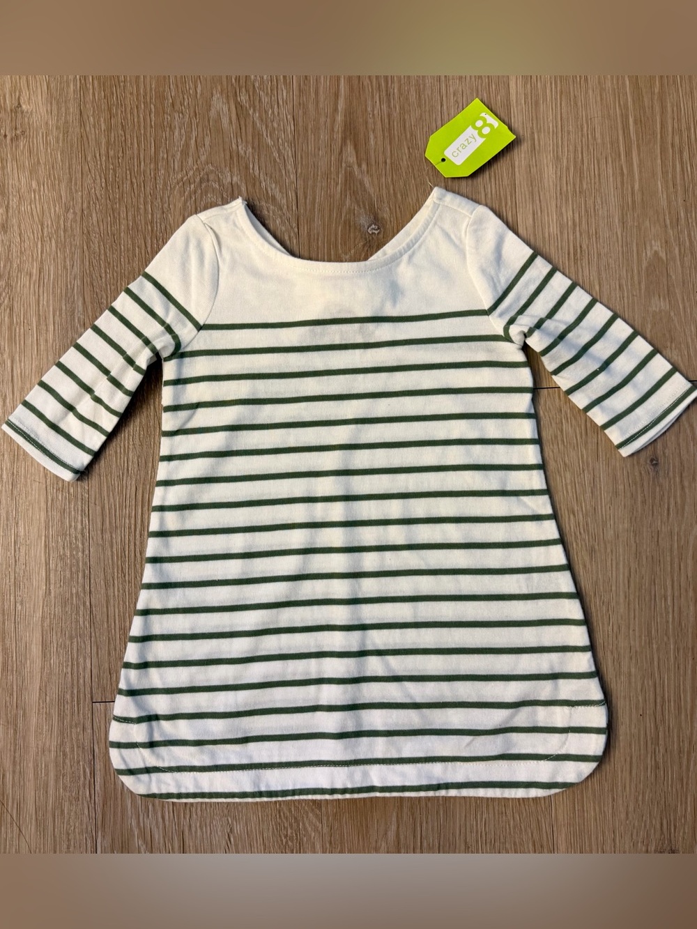 Crazy 8 Girl's Size 6-12 Months White Dress with Dark Green Stripes